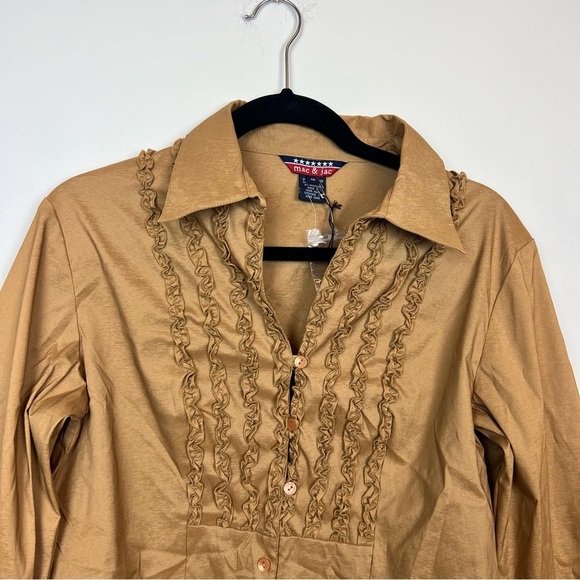 NWT Mac & Jac Ruffle Front Western Button up Blouse - Tan Cowboy style size 10 - Picture 2 of 7